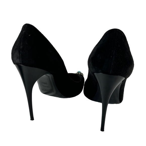 SAINT LAURENT Black Suede Zoe Metal Turquoise Cap Toe Pumps 38.5 - 8.5 US - Picture 8 of 12